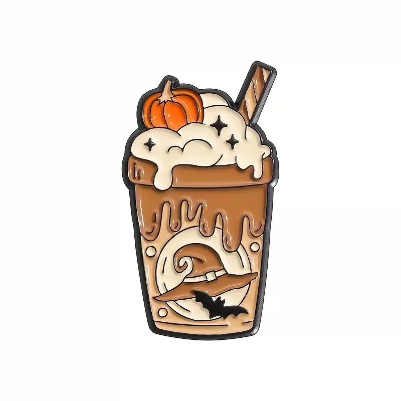 odznáček halloween klobouk netopýr dýně káva latte