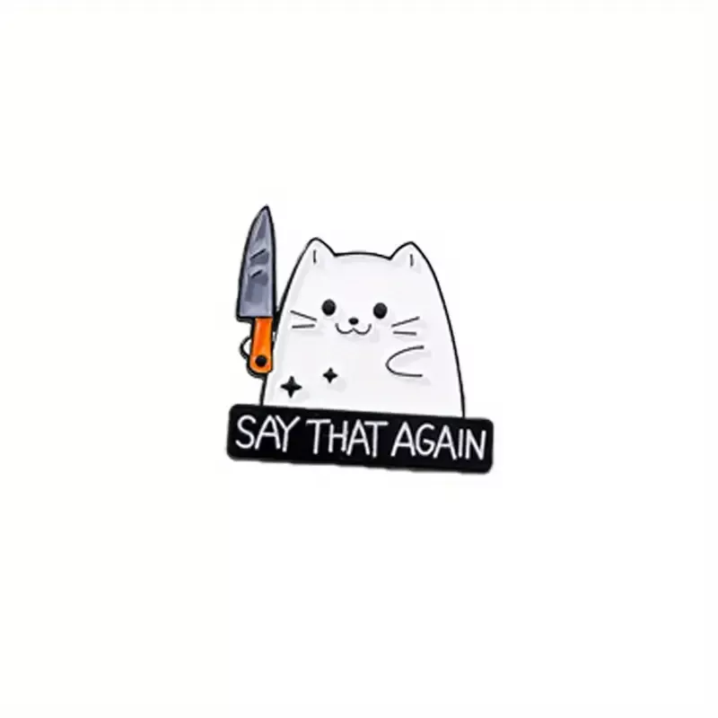 odznak odznáček roztomilá kočka s nožíkem 